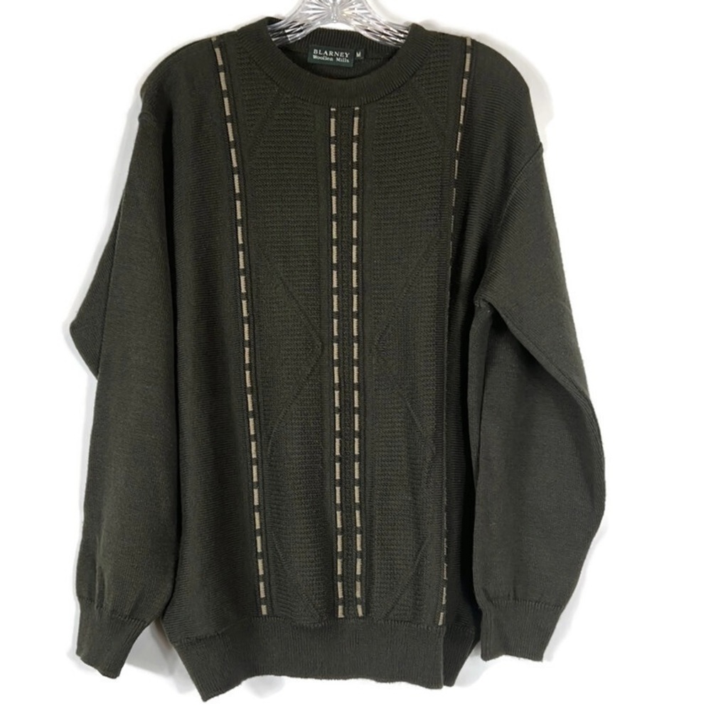 Blarney Woollen Mills Merino Wool Blend Crewneck Sweater Size Medium Olive green